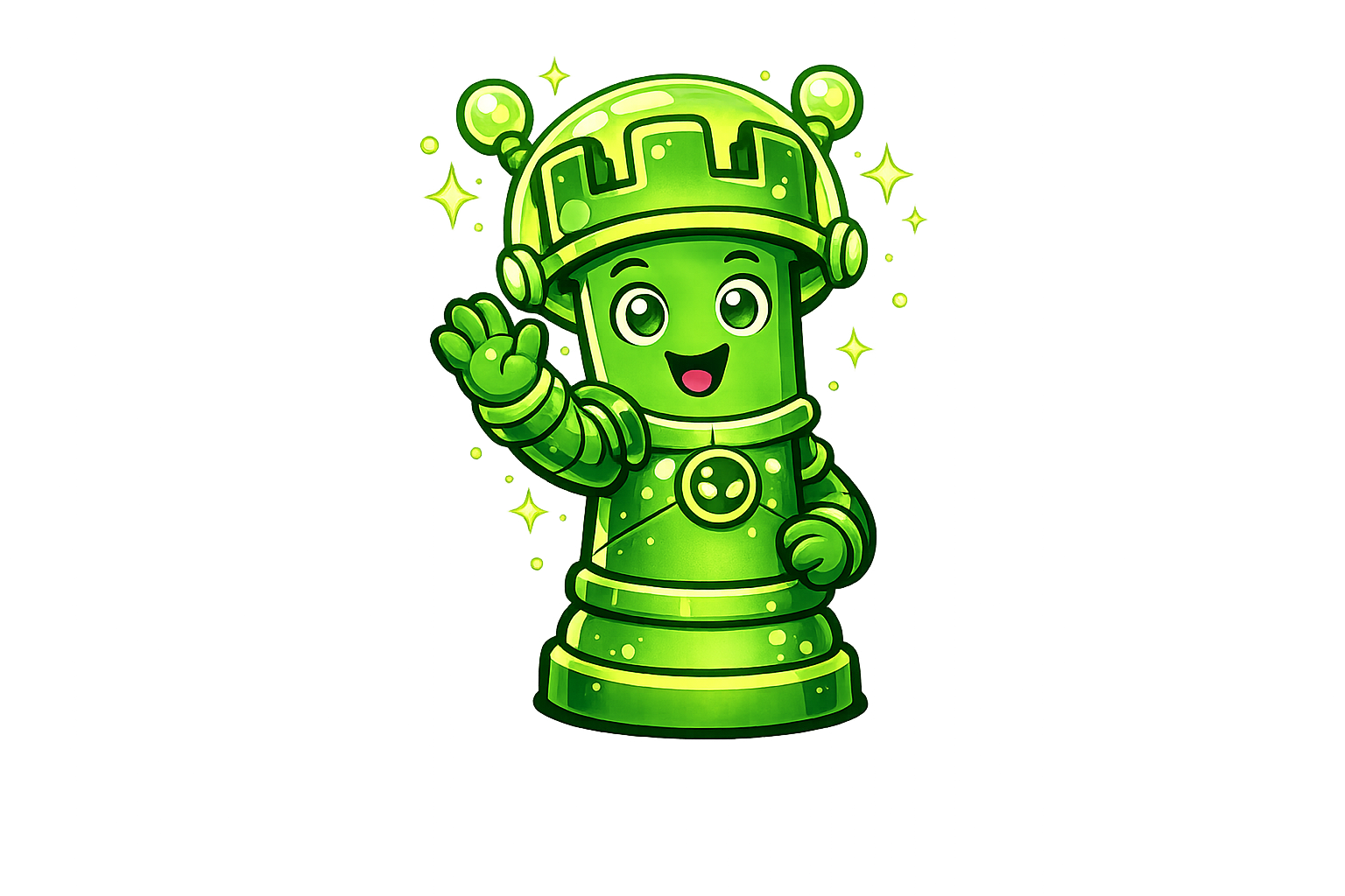 Rookie, an alien rook mascot, waving hello